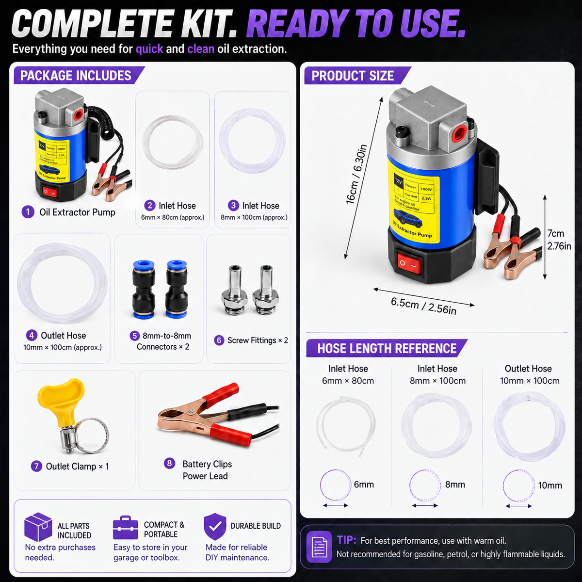 💪 HOT DEAL | 12V 100W Oil Transfer Pump – 1–4 L/min Portable Engine Oil Extractor for DIY Maintenance