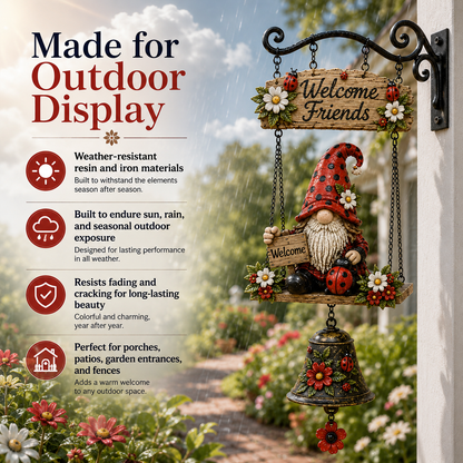 🔥Limited time 50% OFF – Rustic Garden Gnome Bell Outdoor Decor 🐞🌼
