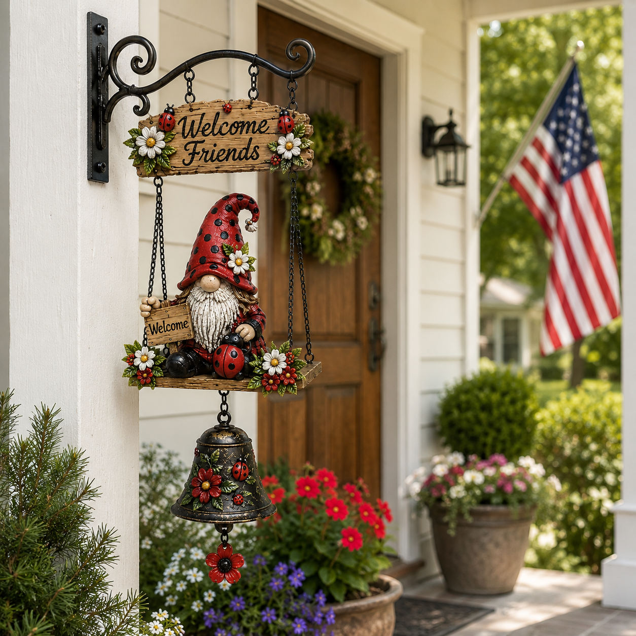 🔥Limited time 50% OFF – Rustic Garden Gnome Bell Outdoor Decor 🐞🌼