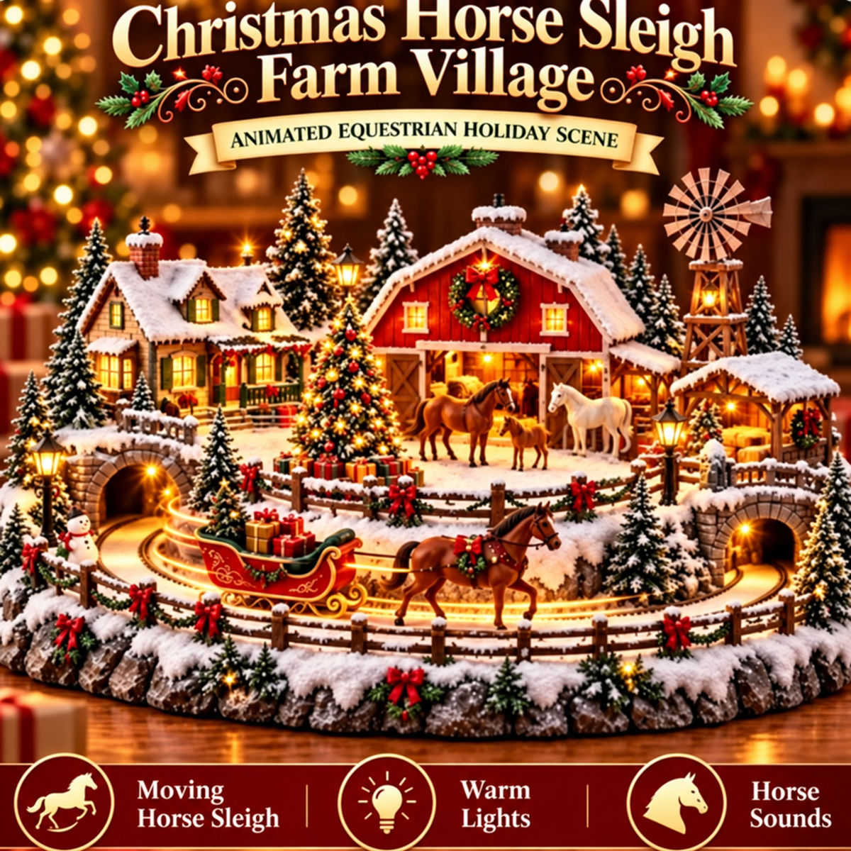 🎄🐴 Christmas Horse Stable Village – Lighted Equestrian Holiday Scene🎄