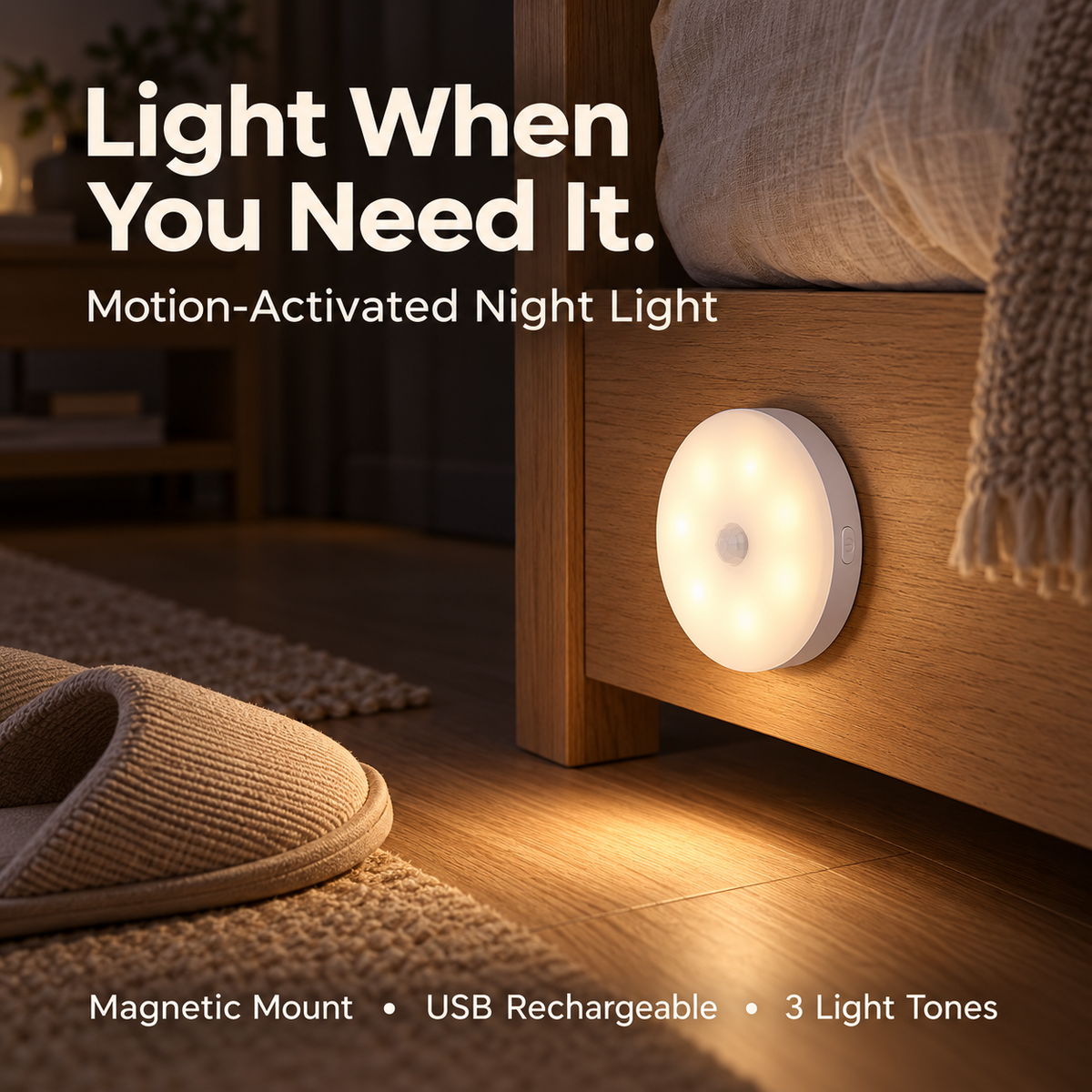 💡 Smart Rechargeable Motion Sensor Night Light – 3 Color Modes & Magnetic Mount