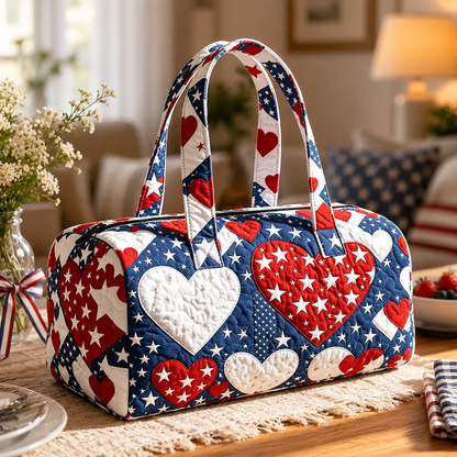 US Patriotic Quilted Tote Bag – 3D Floral American Flag Travel Bag 👜