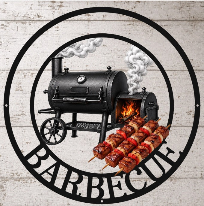 Custom Shaped Metal Sign, Personalized Black Grill & Chill Smoker Scene, Unique BBQ Gift for Dad or Grandpa