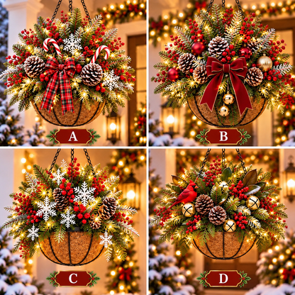 🎄 Last Day 50% OFF 🏆 Pre-Lit Christmas Hanging Basket | Pre-lit, weather-resistant, and zero maintenance