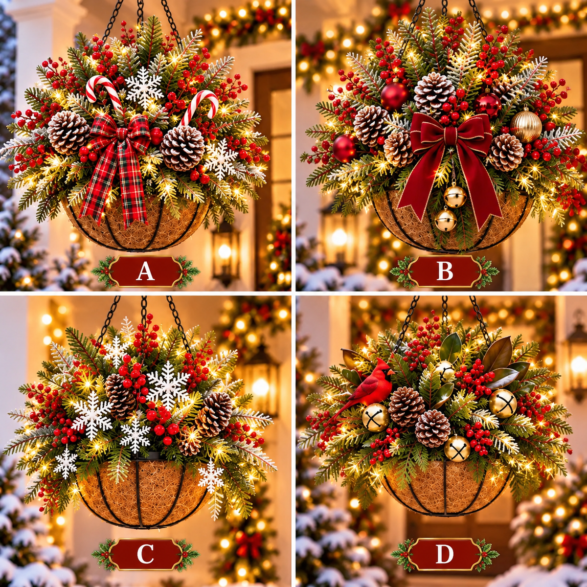 🎄 Last Day 50% OFF 🏆 Pre-Lit Christmas Hanging Basket | Pre-lit, weather-resistant, and zero maintenance