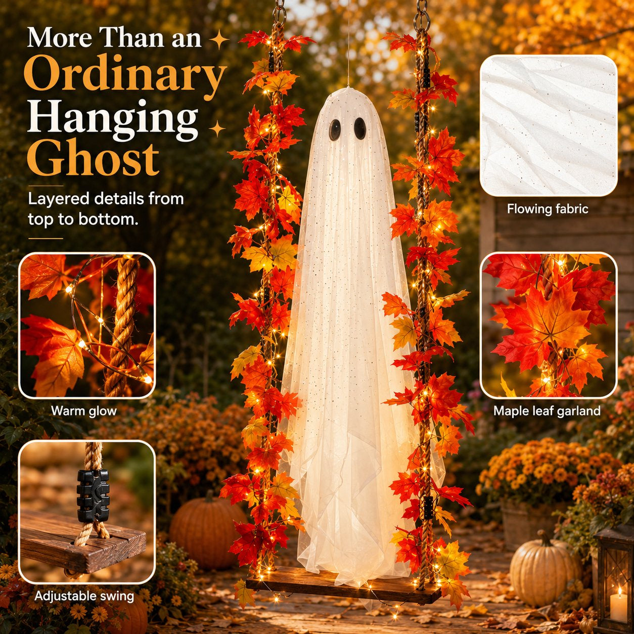 👻Free Shipping🍁Light-Up Maple Ghost Swing Halloween Decoration