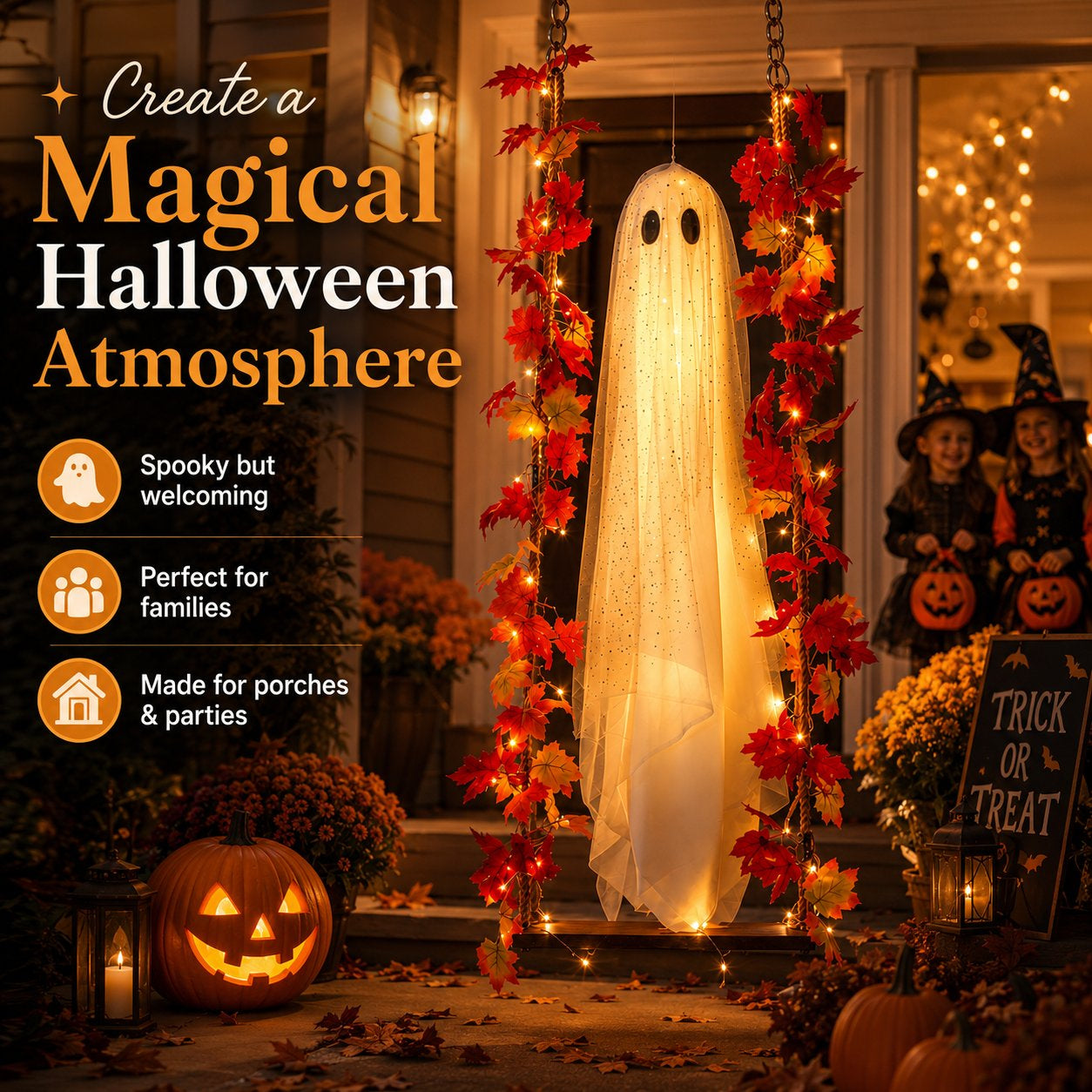 👻Free Shipping🍁Light-Up Maple Ghost Swing Halloween Decoration