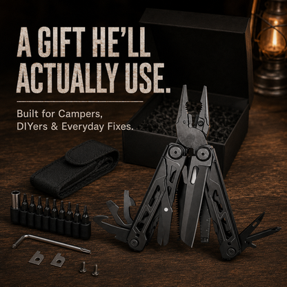 🚀16-in-1 Multitool with Large Scissors | Compact Outdoor Tool for Camping & Repairs