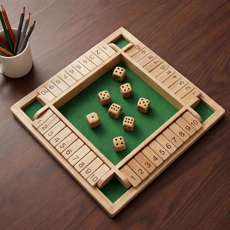 Wooden Number Knockdown board with dice