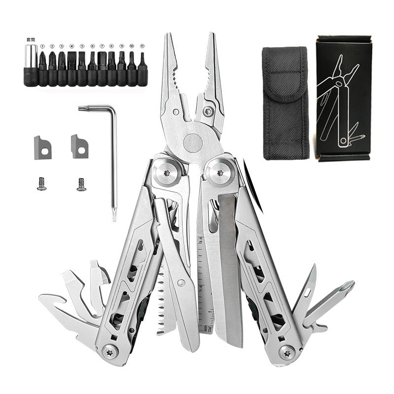 🚀16-in-1 Multitool with Large Scissors | Compact Outdoor Tool for Camping & Repairs