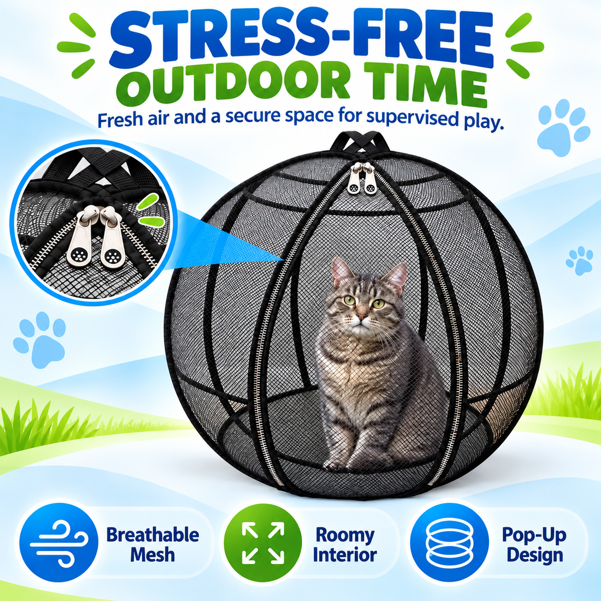 🐱🌿 FreshAir Cat Haven™ – Pop-Up Mesh Playpen
