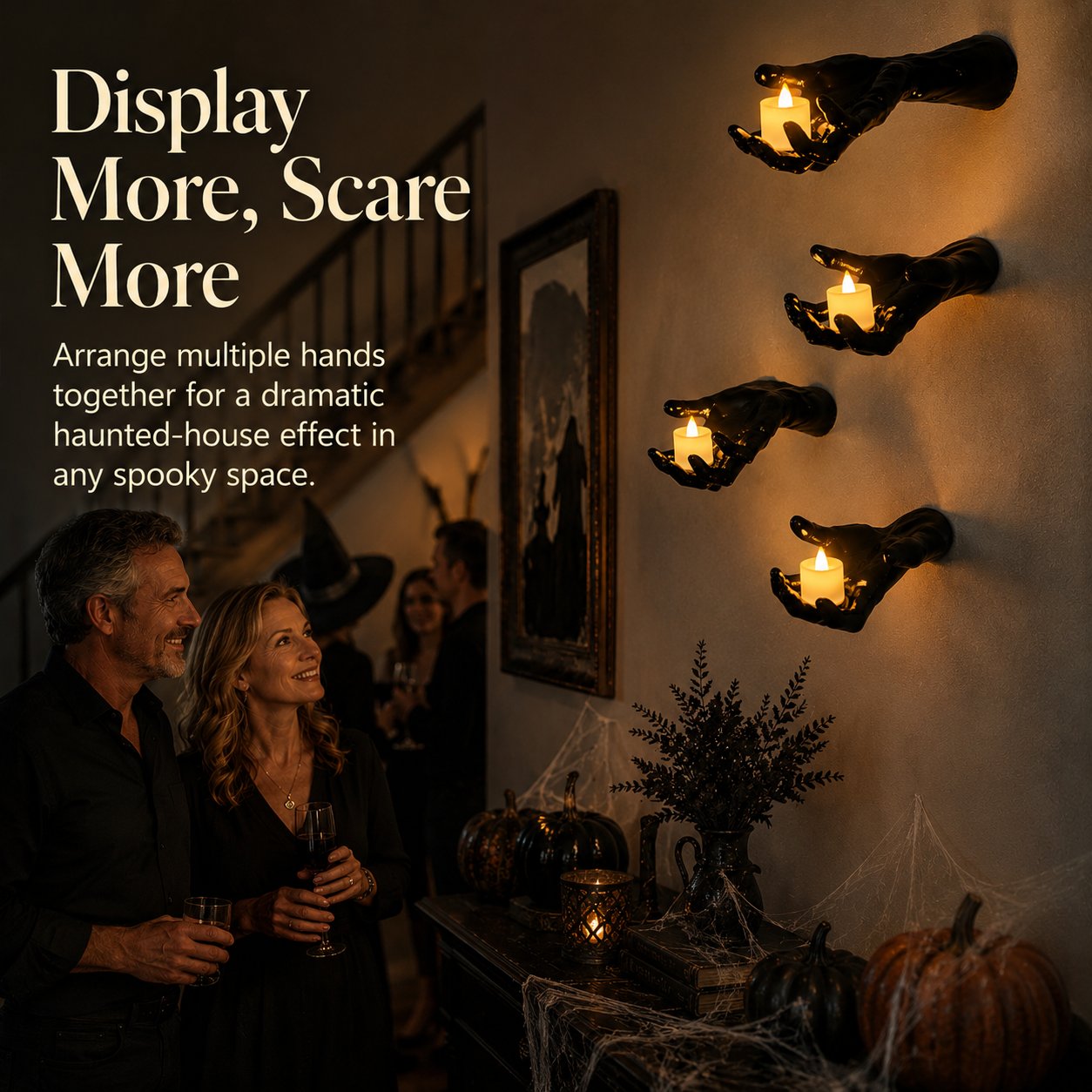 Halloween Decorations, Pack of 3 Wall Mounted Creepy Reaching Hands with Lighted Candles