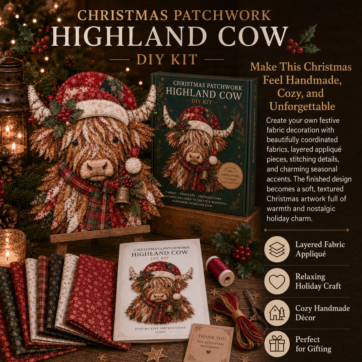 🔥LAST DAY 50% OFF - 🎅Christmas Patchwork Fabric DIY Decor Kit – Stunning Results, Zero Experience Needed