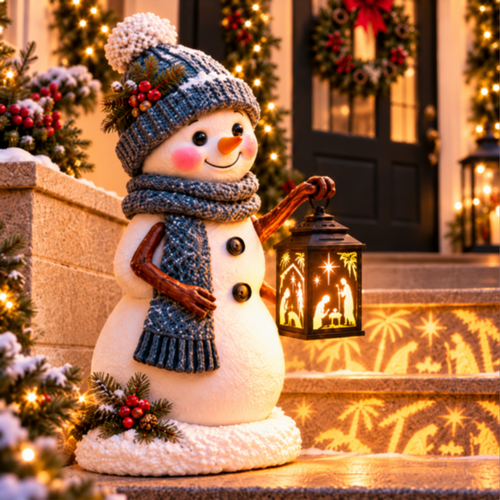⛄ Solar Snowman Nativity Projection Light – Christmas Porch & Step Decor