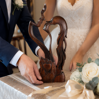 Hand-Carved Christian Love Sculpture – Wooden Couple Statue for Wedding & Anniversary Gift - craftsmanship detail