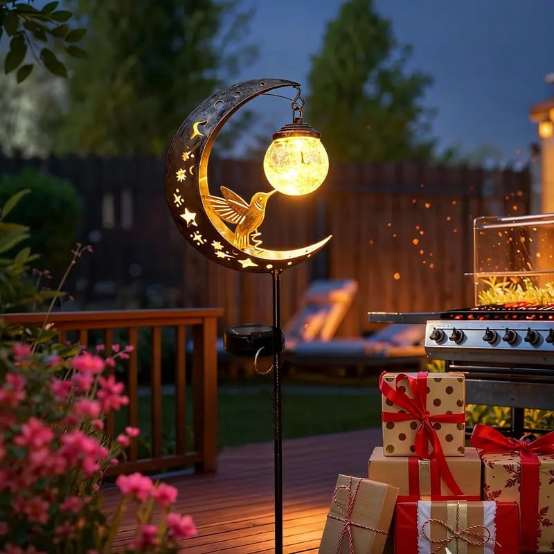 🌙✨Hummingbird Moon Solar Garden Stake Light