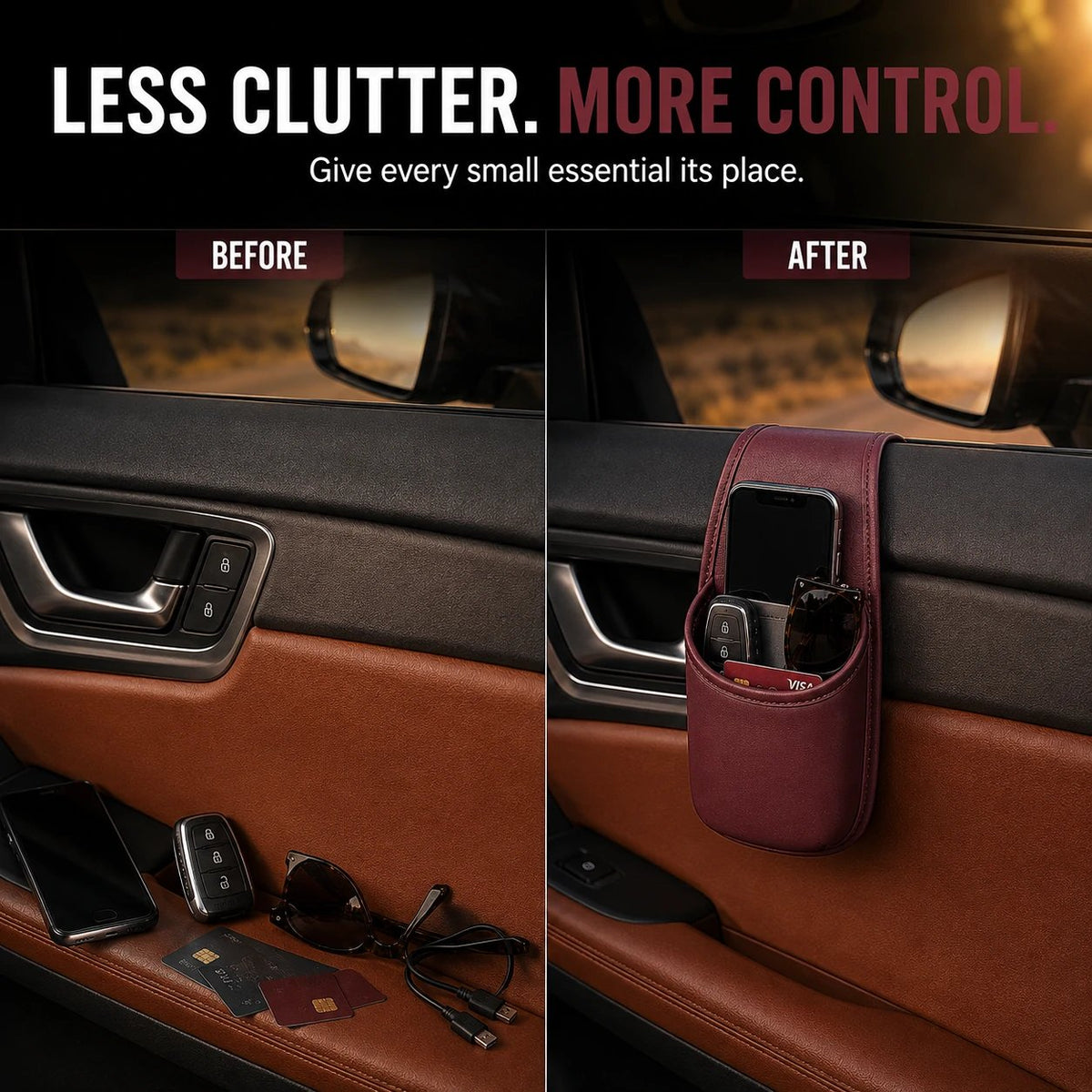 ⚡50% OFF⚡-Leather Car Door Storage Pocket | Double-Layer Car Door Organizer