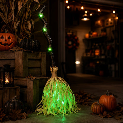 Animated Moving Witch Broom, Light‑Sound‑Motion Halloween Prop to Boost Thrill for Your Indoor & Outdoor Party Decor