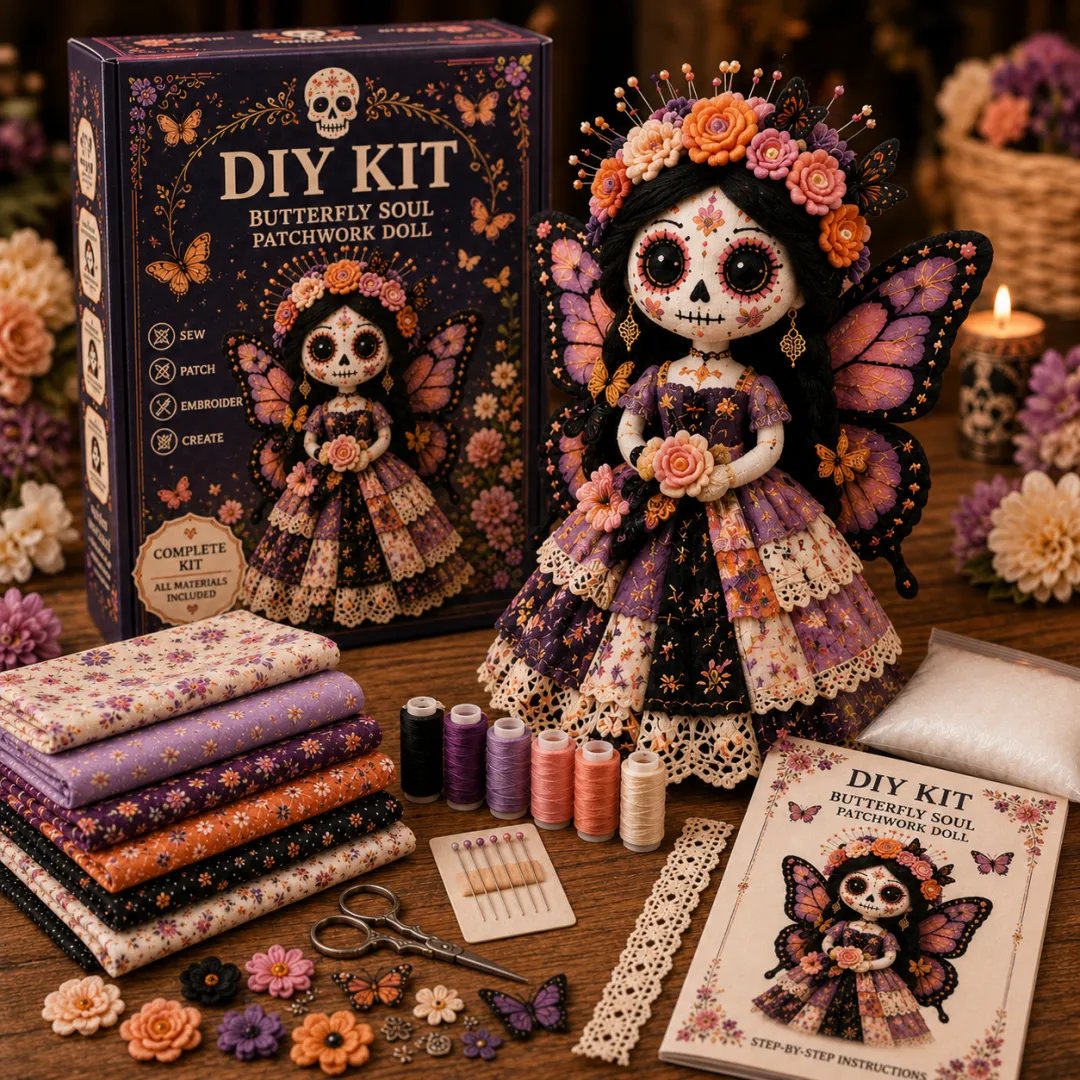 🔥LAST DAY 49% OFF - 🎃Day of the Dead Patchwork Doll DIY Sewing Kit -Create Your Own Colorful Keepsake Doll