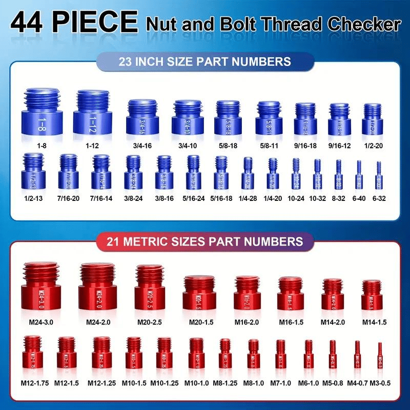 🔥 🔩44Pcs Alloy Nut & Bolt Thread Size Checker Kit