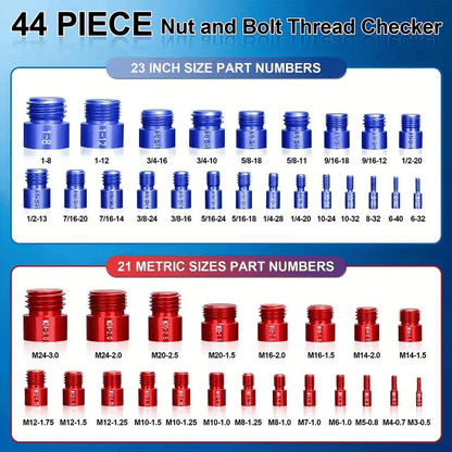 🔥 🔩44Pcs Alloy Nut & Bolt Thread Size Checker Kit