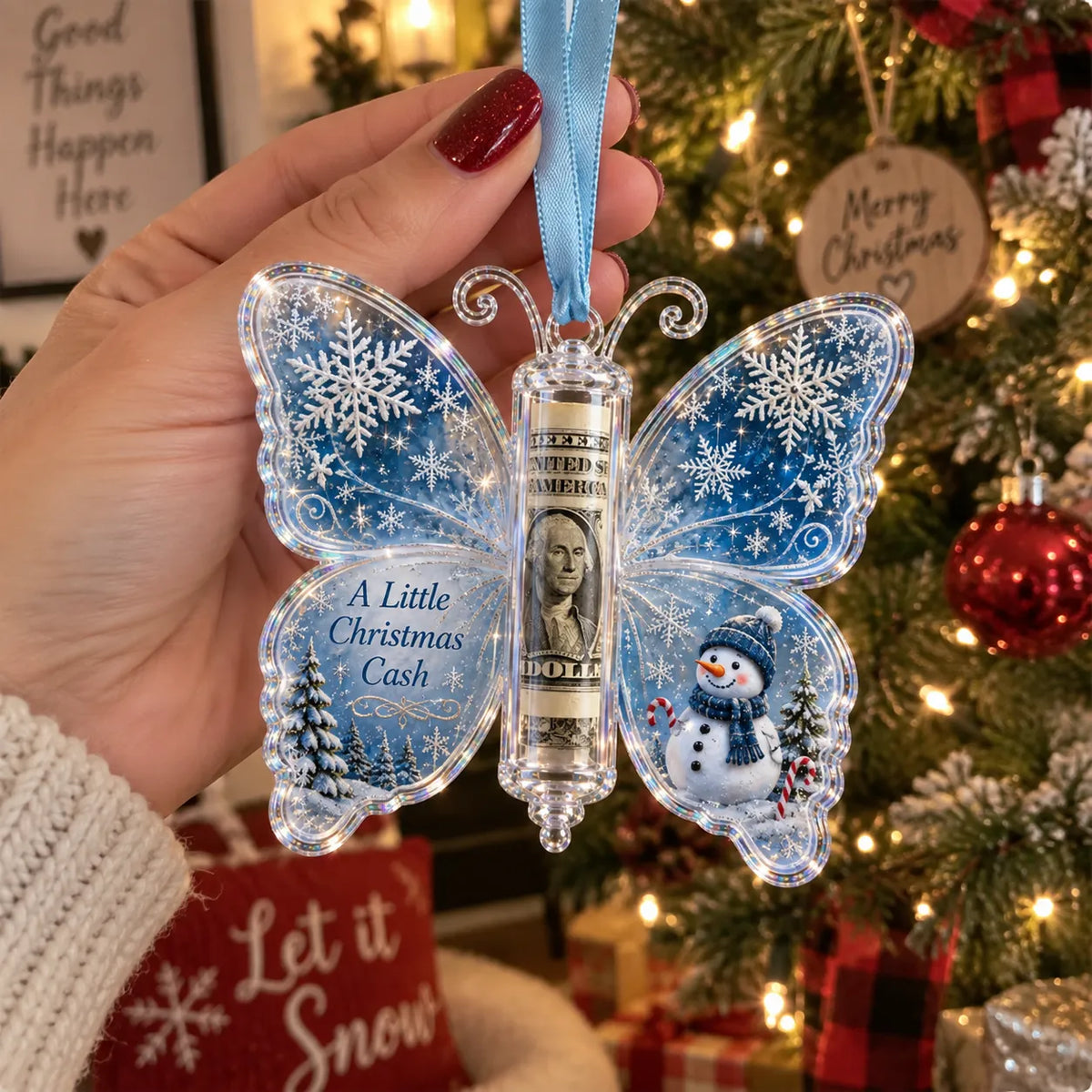 🎄🦋 Christmas Cash Gift Butterfly Ornament – Holiday Money Holder Keepsake 💵✨