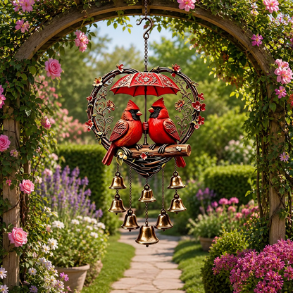 Heart-Shaped Couple Wind Chime – Cardinal & Honeybee Gnome Outdoor Hanging Decor
