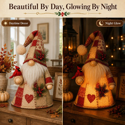 🔥 LAST DAY 49% OFF – 🐦 Patchwork Bird Gnome Light Collection | Warm Glowing Tabletop Decor with Farmhouse Patchwork Details for Mantels, Shelves & Holiday Gifts ✨