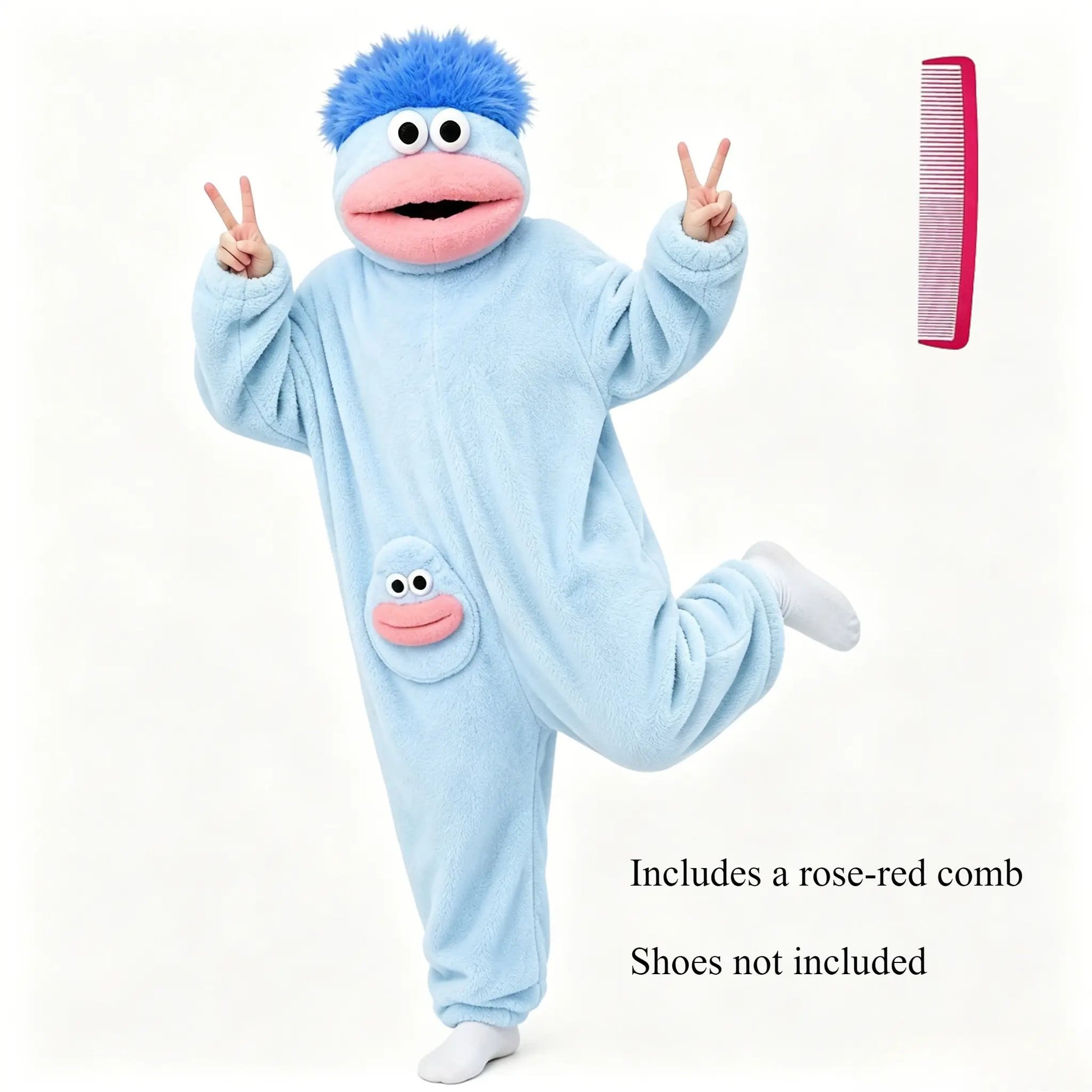 Big Mouth Monster Onesie Pajamas with Large Comb – Oversized Plush Fleece Hooded One Piece for Sleep & Party