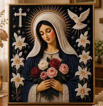🙏 Divine Pearl Bead Virgin Mary Icon – A Peaceful DIY Faith Art Gift ✨