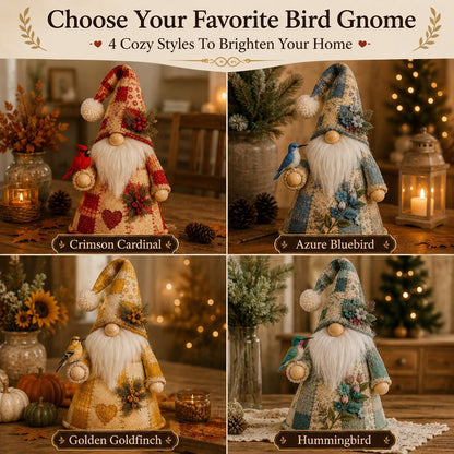 🔥 LAST DAY 49% OFF – 🐦 Patchwork Bird Gnome Light Collection | Warm Glowing Tabletop Decor with Farmhouse Patchwork Details for Mantels, Shelves & Holiday Gifts ✨