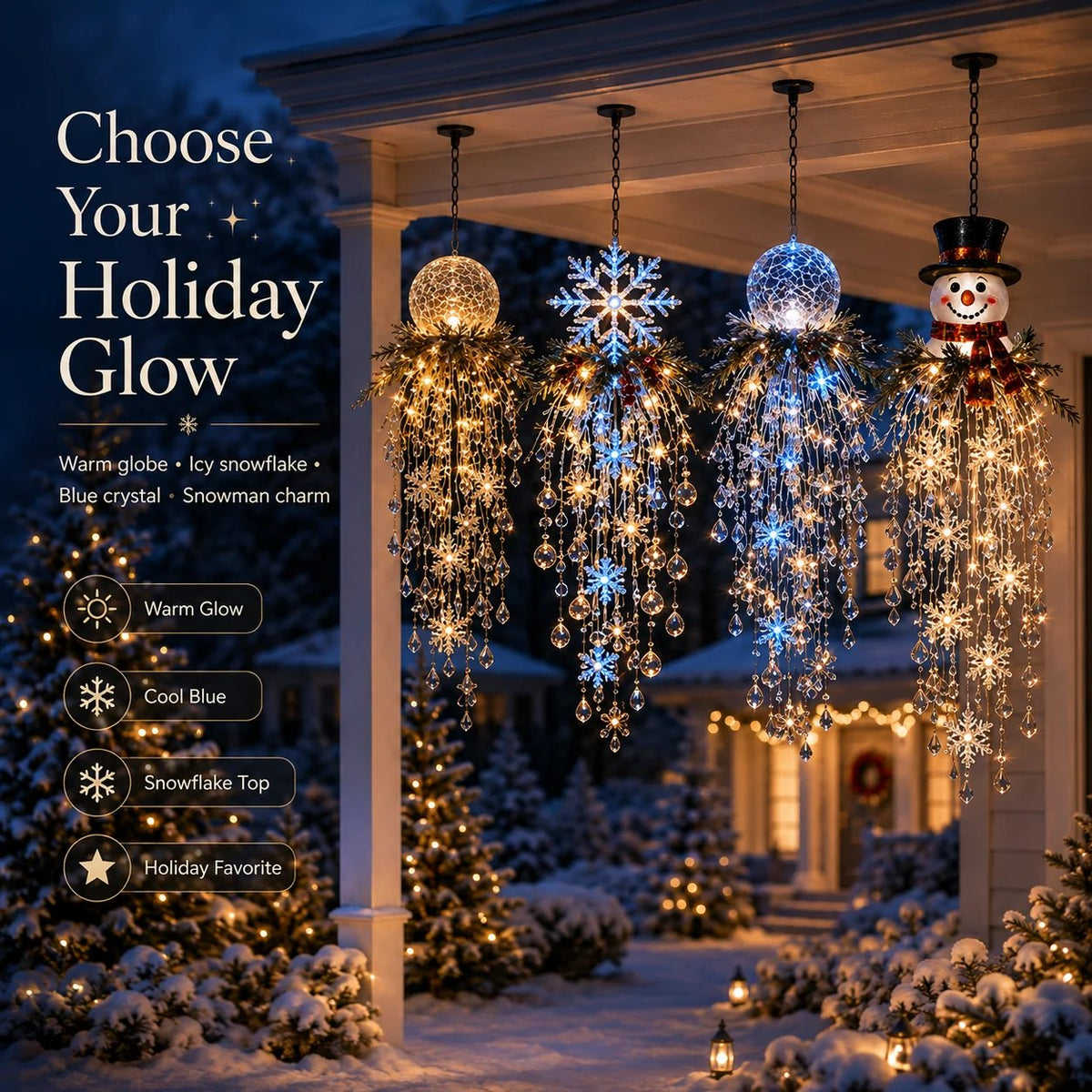 Crystal Cascade Christmas Light™ – Hängende LED-Veranda-Deko: Schneeflocke & Kristalle ✨❄️