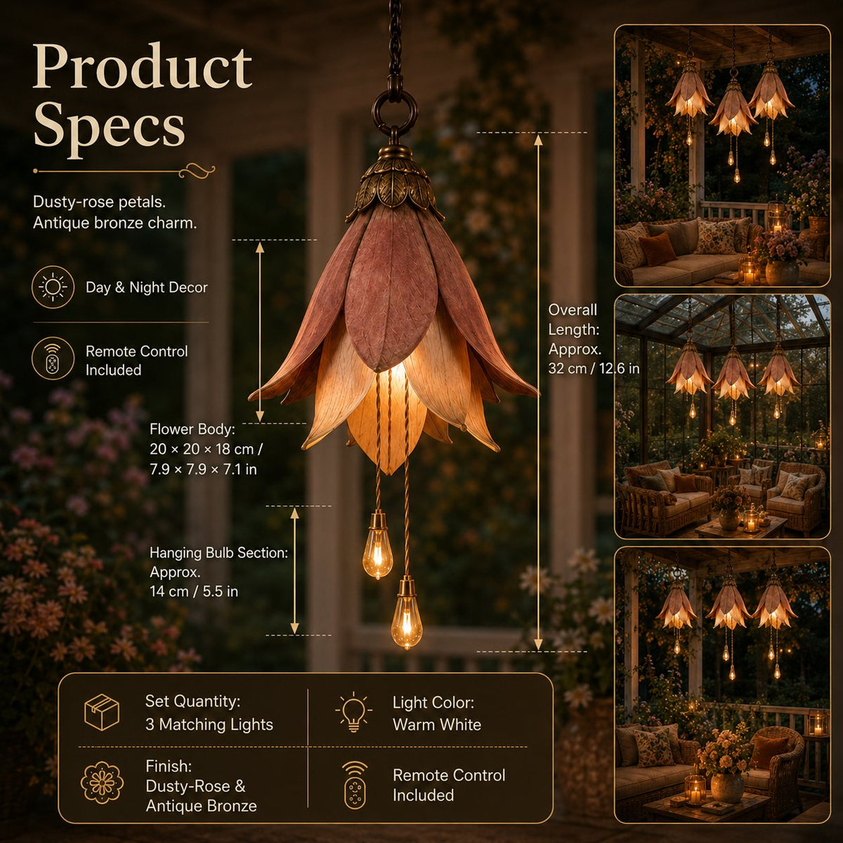 🌸✨Vintage Flower Hanging Lights – Daytime Sculpture, Nighttime Magic