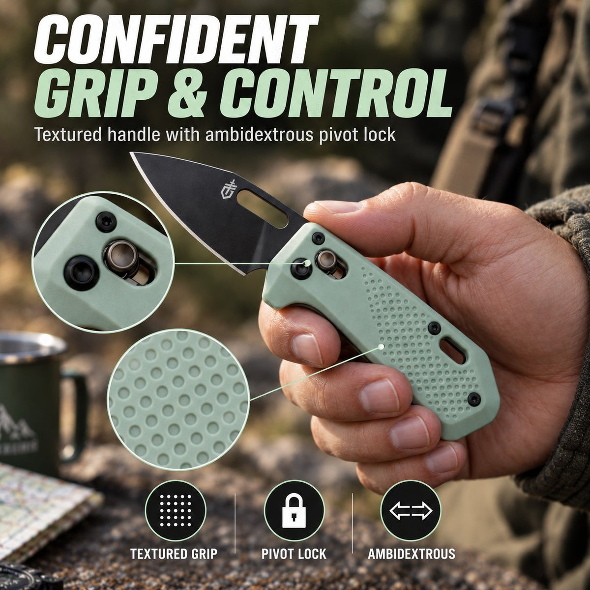 🔪Compact EDC Folding Pocket Knife – 2.5" 440A Stainless Steel Drop Point Blade, Ambidextrous Pivot Lock, Pocket Clip & Lanyard Hole
