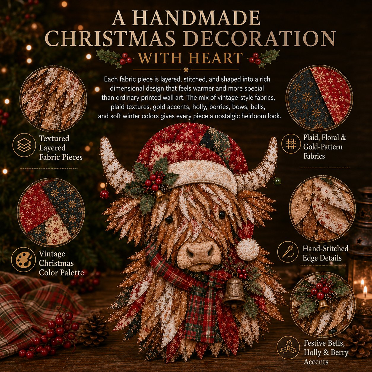 🔥LAST DAY 50% OFF - 🎅Christmas Patchwork Fabric DIY Decor Kit – Stunning Results, Zero Experience Needed