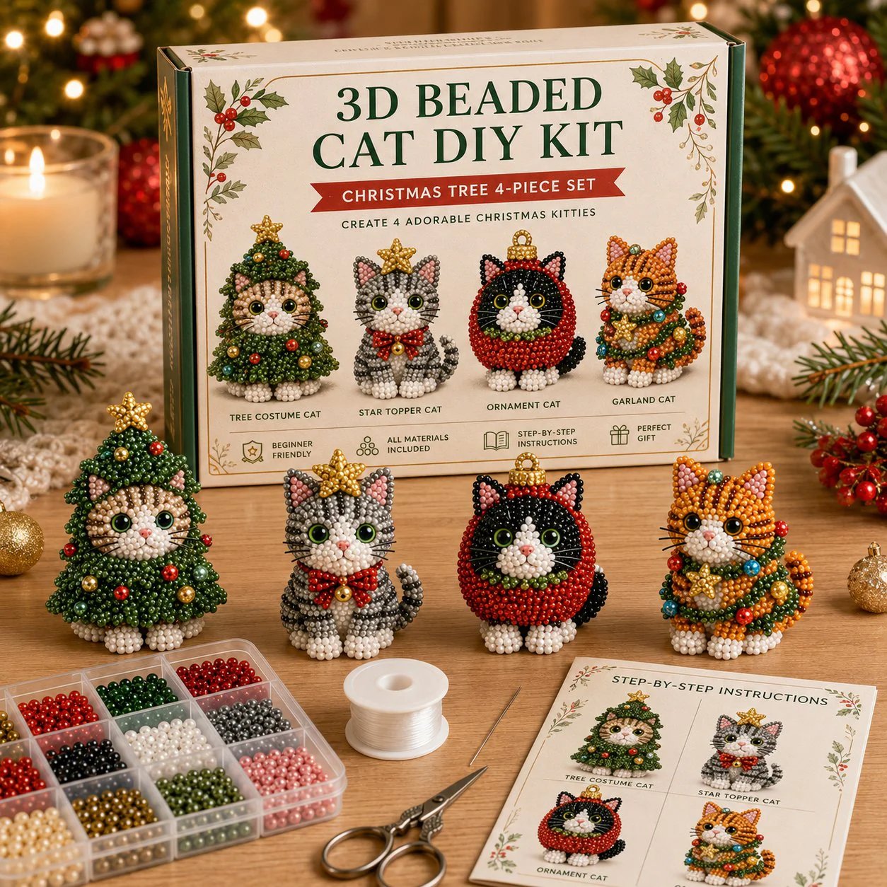 🐱✨ Create Your Own 3D Beaded Christmas Cats | Beginner-Friendly DIY Kit🎁Buy 2 | FREE Shipping