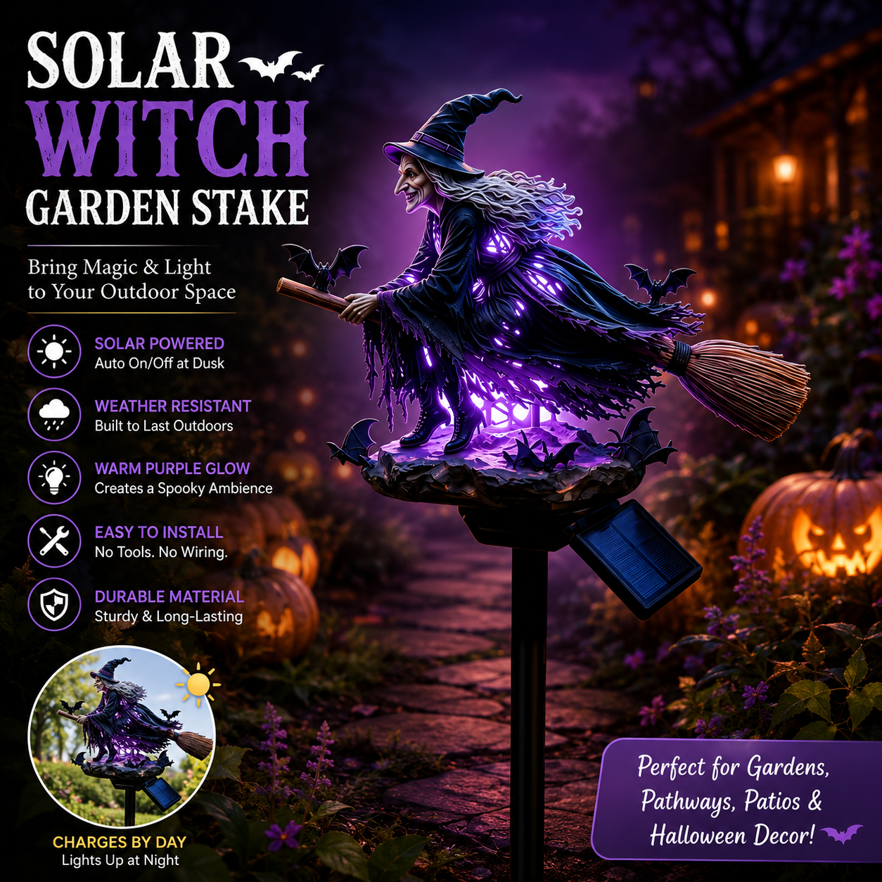 🔥Last Day 49% OFF 🧙‍♀️ Bring Halloween Magic to Your Garden with a Glowing Solar Witch