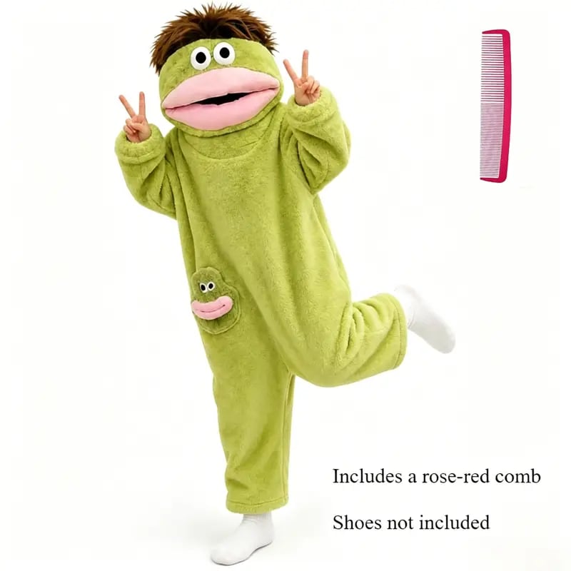 Big Mouth Monster Onesie Pajamas with Large Comb – Oversized Plush Fleece Hooded One Piece for Sleep & Party