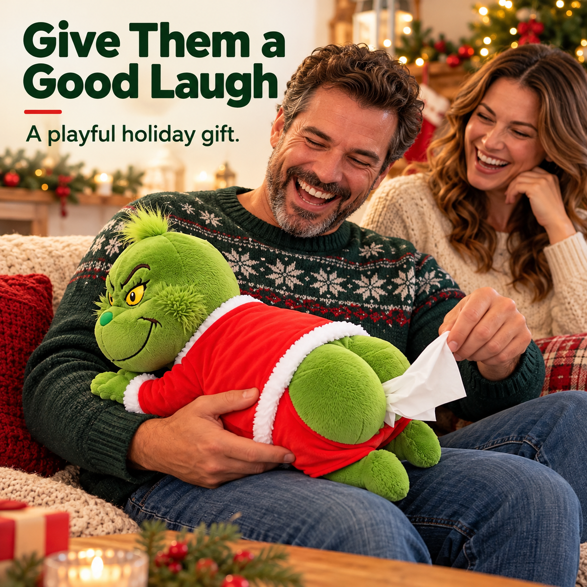 🎁Last Day 49% OFF🔥🎄Grinch Plush Tissue Box Cover | Funny Christmas Grinch Tissue Holder, Festive Home Decor & Novelty Holiday Gift