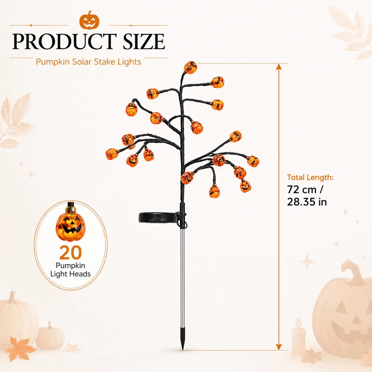 Pumpkin Solar Branch Lights - Halloween Garden Stakes