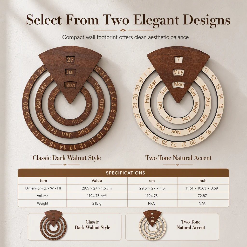 ⏳Time-Limited Special⏰Circular Wooden Rotating Perpetual Calendar Wall Hanging Decoration