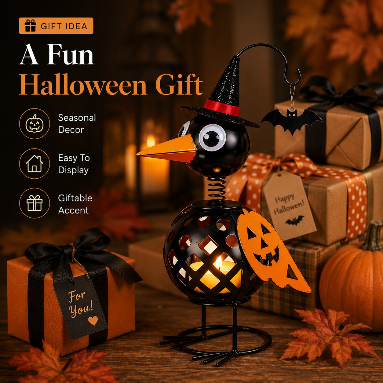 Wrought Iron Crow and Pumpkin Ornament🐦🎃