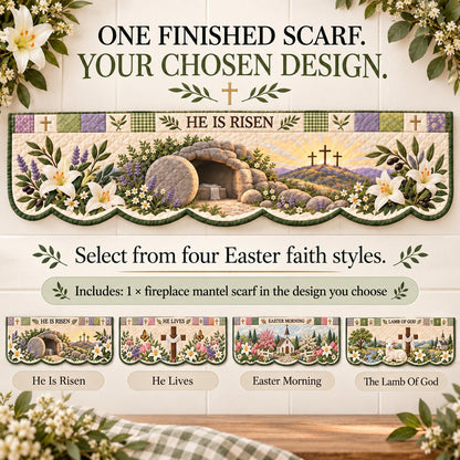 ⏳ Last Day 49% OFF – ✝️ Easter Faith Quilted Mantel Scarf | Patchwork Christian Fireplace Décor for Spring & Easter 🌷