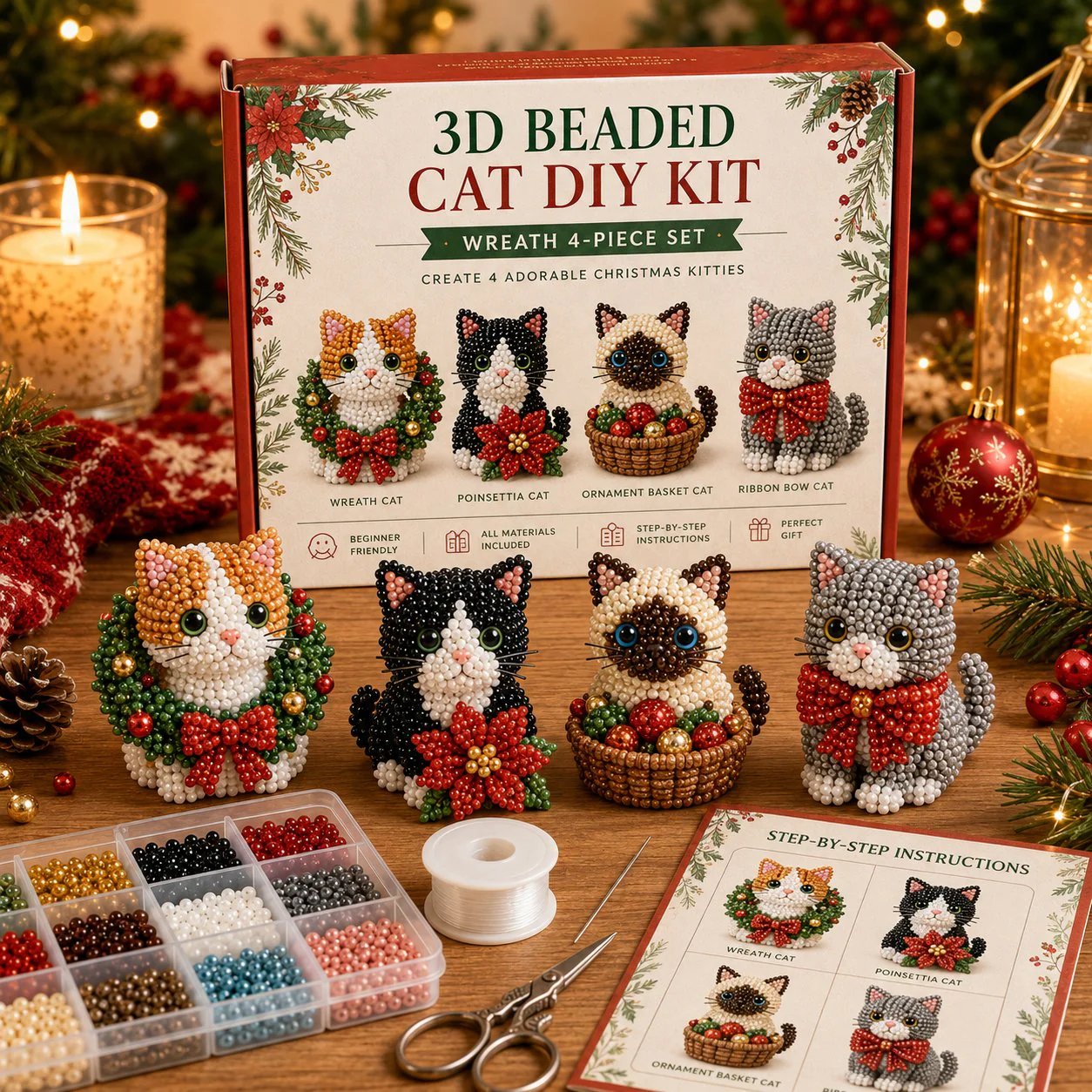 🐱✨ Create Your Own 3D Beaded Christmas Cats | Beginner-Friendly DIY Kit🎁Buy 2 | FREE Shipping