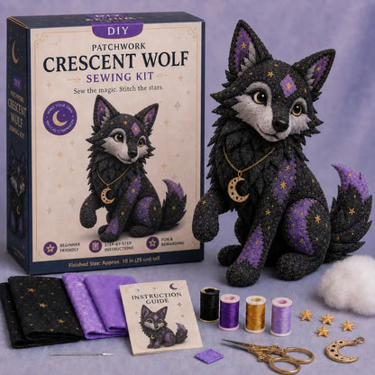 🔥LAST DAY 50% OFF - 🐱Mystic Patchwork Animal Sewing Kit – DIY Plush Craft Kit with Starry Fabric, Moon Charm