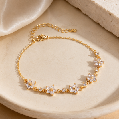 🩵🍃🌸Blooming Sakura Crystal Flower Bracelet – Elegant Floral Jewelry for Women