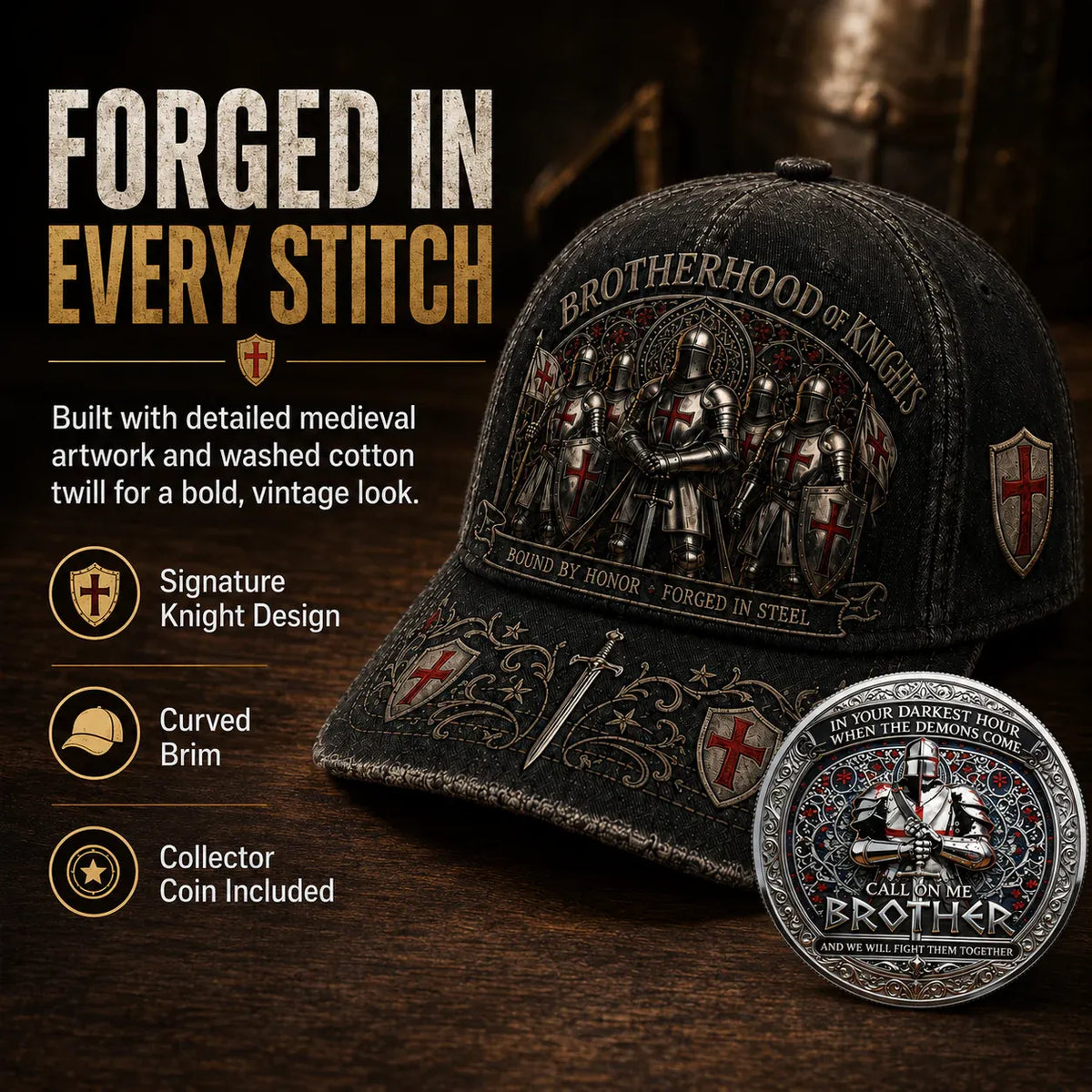 ⚔️ 2026 Architecturm®Brotherhood Of Knights Honor Cap 🎁 Free Honor Coin With Every Cap Purchase