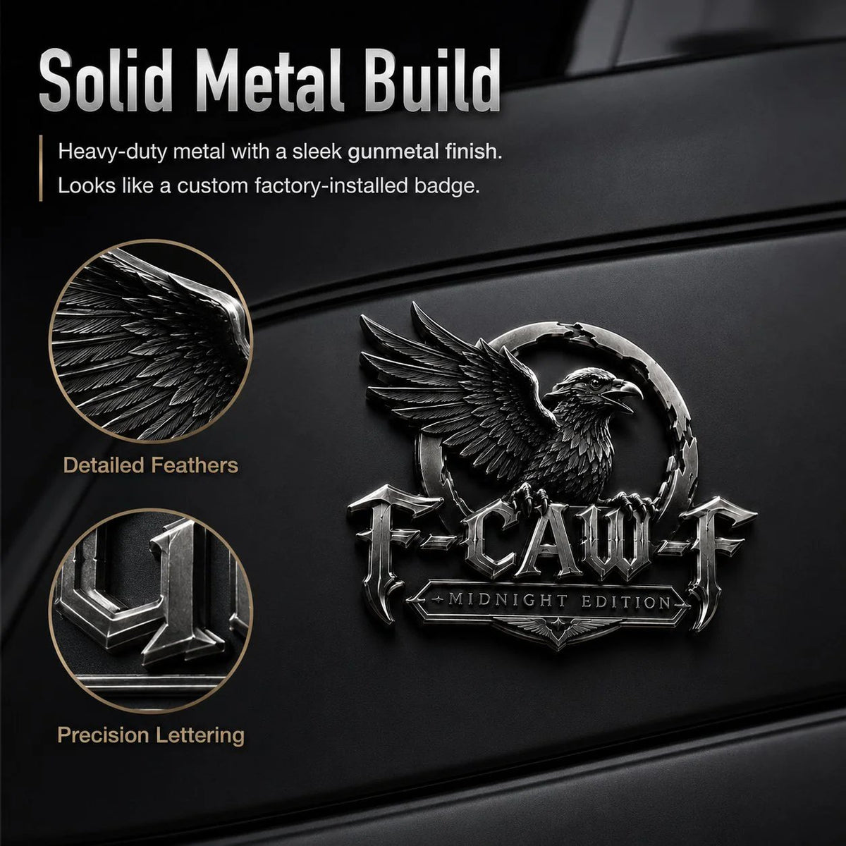 🦅 F-CAW-F™ Midnight Edition Metal Emblem - Premium Raven Badge For Drivers With Attitude