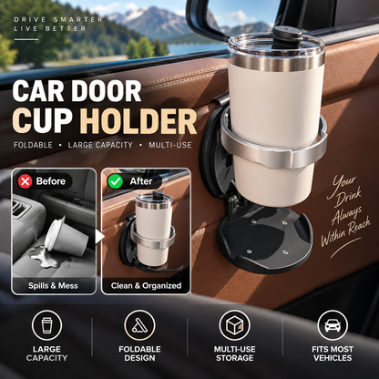 🚗✨ No More Spills! – Foldable Space-Saving Car Door Cup Holder