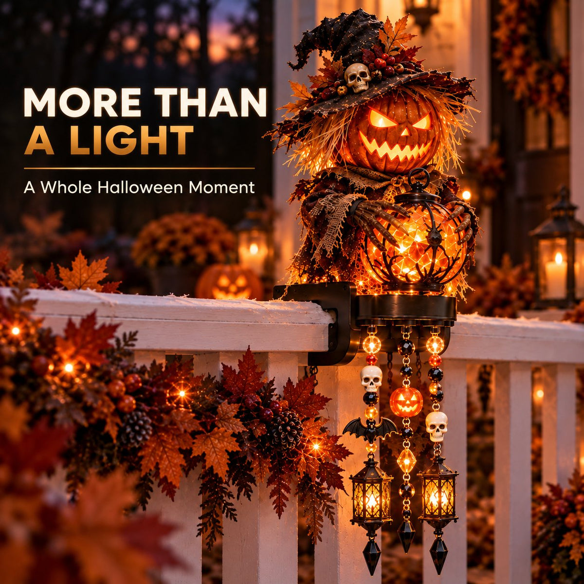 🔥HOT SALE🔥🎃 Halloween Character Glow Cascade Railing Lights – Pumpkin, Witch, Ghost & Black Cat